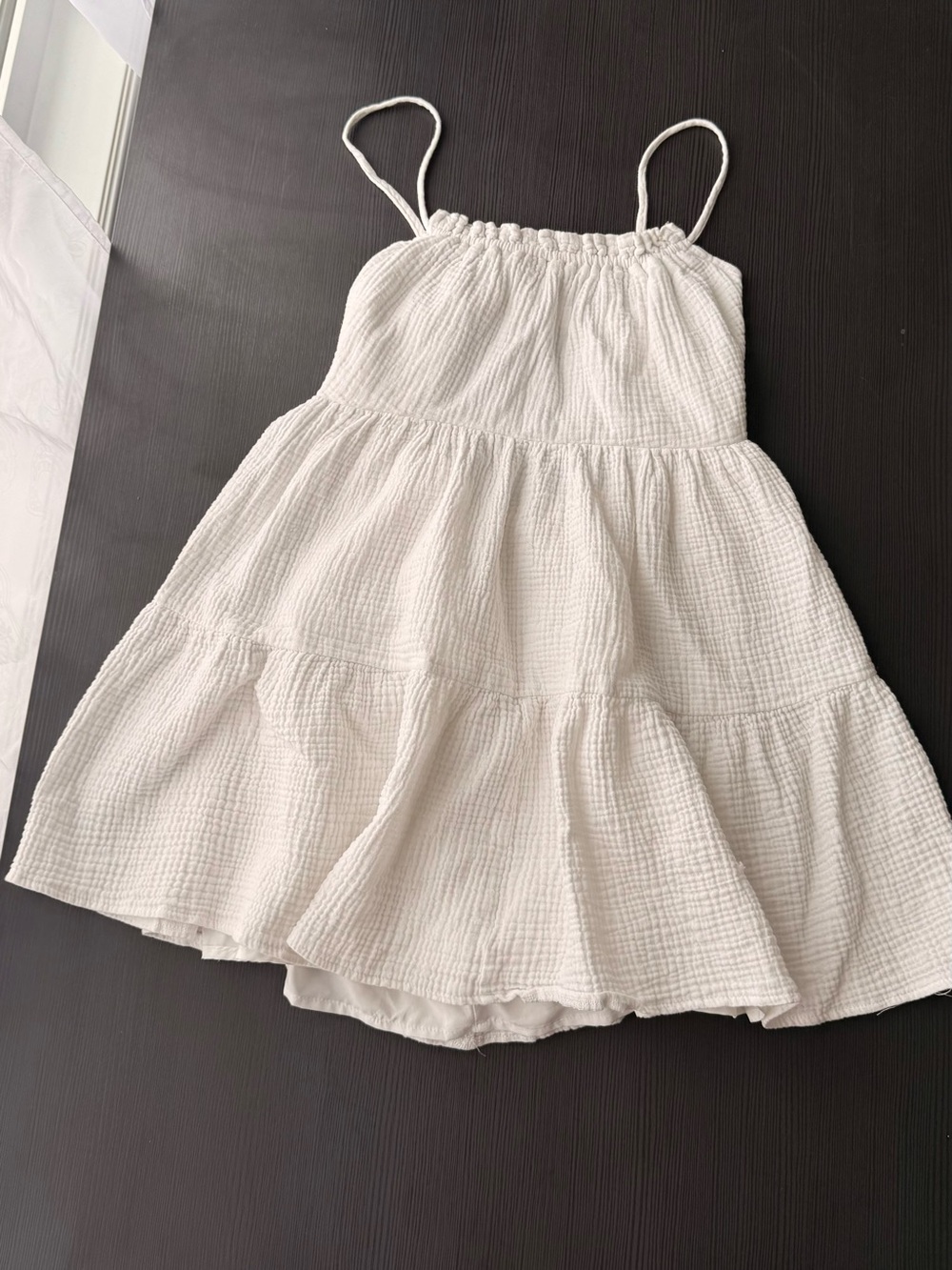 Super Mini White Tiered Cotton Sundress with Spaghetti Straps